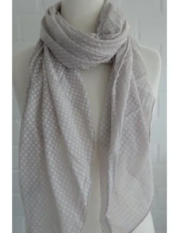 Tuch Loop Made in Italy Seide Baumwolle beige weiß Hahnentritt