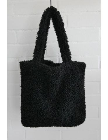 Damen Teddyfell Plüsch Tasche schwarz black Made in Italy 3142