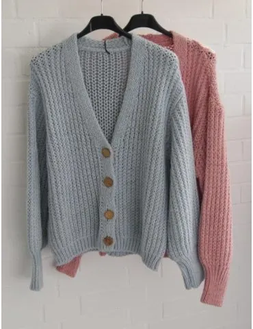 Damen Grob Strick Jacke Patent rose rosa Knöpfe...