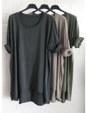 Damen Plussize Oversize Shirt langarm schoko braun uni mit Baumwolle Onesize 38 - 46 6143