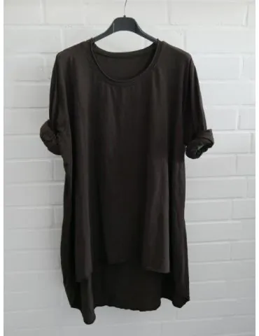 Damen Plussize Oversize Shirt langarm braun schoko uni mit Baumwolle Onesize 38 - 46 6143