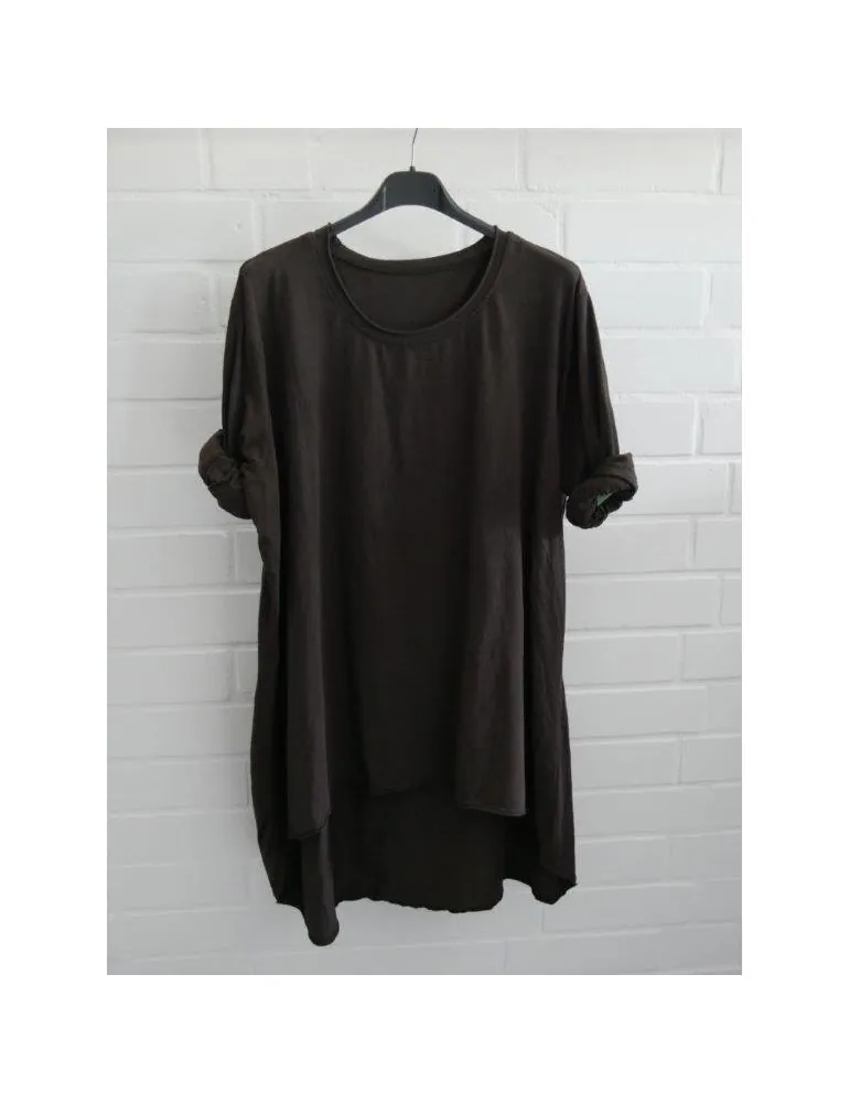 Damen Plussize Oversize Shirt langarm braun schoko uni mit Baumwolle Onesize 38 - 46 6143