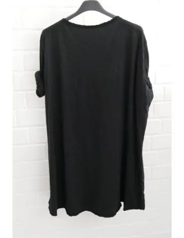 Damen langarm Shirt A-Form V Ausschnitt uni Baumwolle schwarz black Onesize 38 - 44 6561 LA
