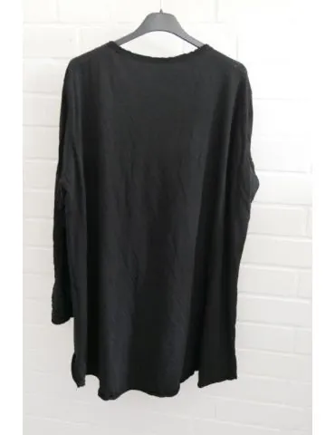 Damen langarm Shirt A-Form V Ausschnitt uni Baumwolle schwarz black Onesize 38 - 44 6561 LA