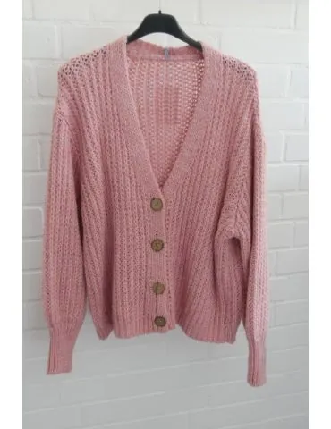 Damen Grob Strick Jacke Patent rose rosa Knöpfe Onesize 38 - 44 5019