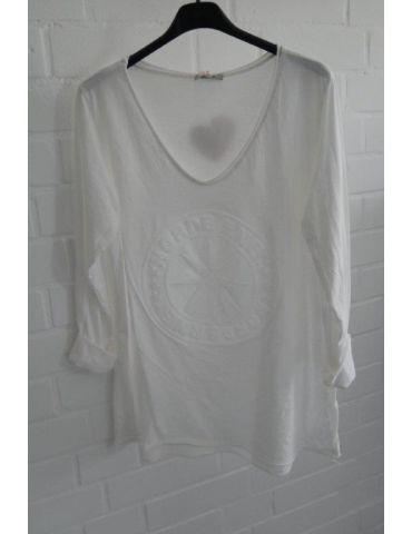 3D Damen Shirt langarm weiß white uni mit Baumwolle Norderney Onesize 38 - 44