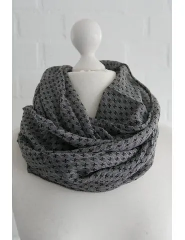 Schal Tuch Loop Made in Italy Seide Baumwolle graugrün schwarz Kreuze