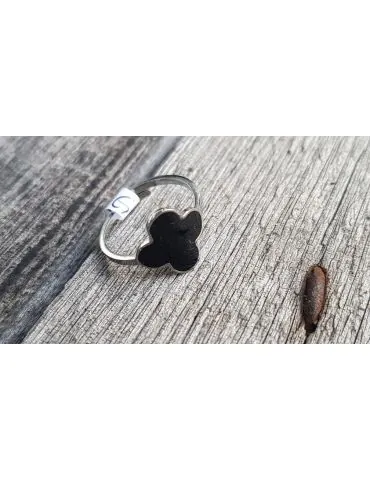 Giuno Edelstahl Ring Damenring silber schwarz Glanz Blume verstellbar