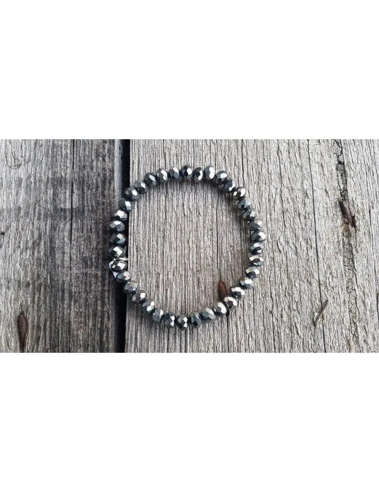Bijoux Armband Kristallarmband Perlen anthrazit grau groß Glitzer Schimmer elastisch