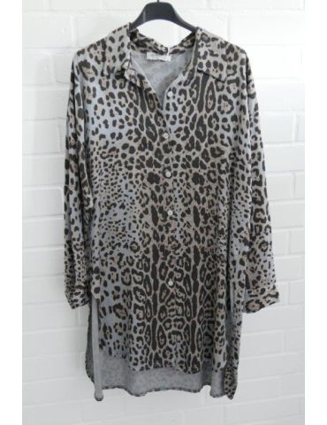 Damen Tunika Kleid grau schwarz beige Leo Animal Print Onesize 38 - 44