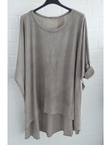 Damen Oversize Plussize Shirt taupe uni mit Baumwolle Onesize 38 - 46