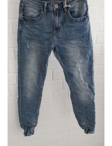 ORMI Trendige Bequeme Jeans Hose Damenhose blau verwaschen Abrieb TL 2056