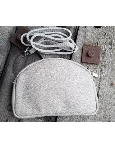 Flache Kosmetiktasche Handtasche hellgrau grau Echtes Leder
