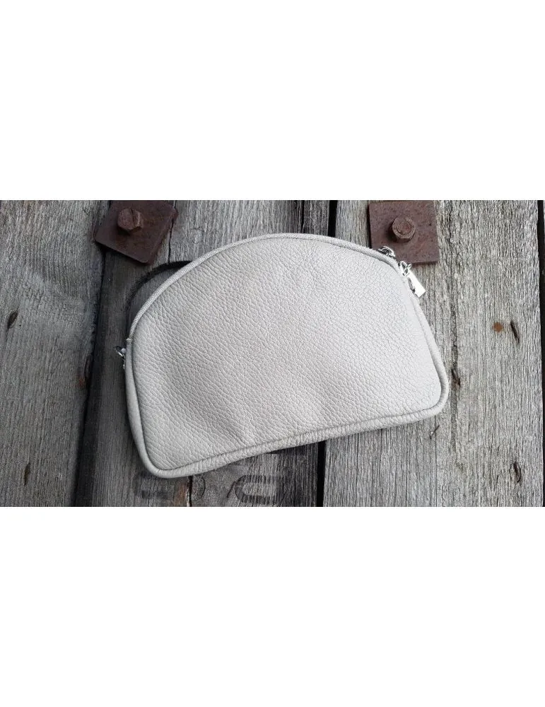 Flaches Kosmetiktasche Handtasche hellgrau grau Echtes Leder
