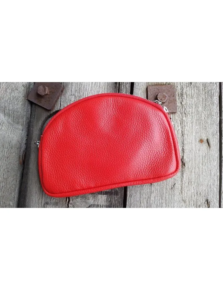 Flaches Kosmetiktasche Handtasche rot red Echtes Leder