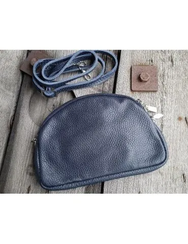 Flache Kosmetiktasche Handtasche dunkelblau marine Echtes Leder