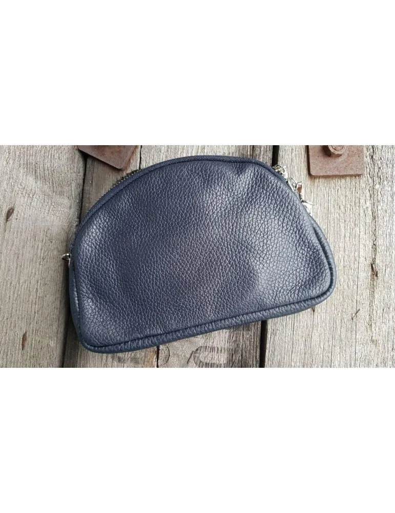Flaches Kosmetiktasche Handtasche dunkelblau marine Echtes Leder