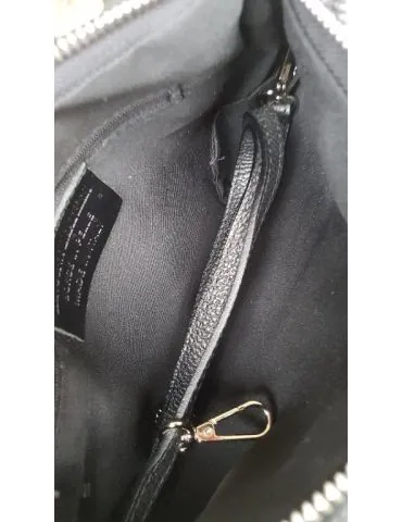 Damen Echt Leder Handtasche Schultertasche schwarz black mit zwei Riemen