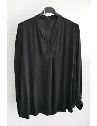 Damen Krepp Bluse schwarz black uni V-Ausschnitt Onesize 38 - 42