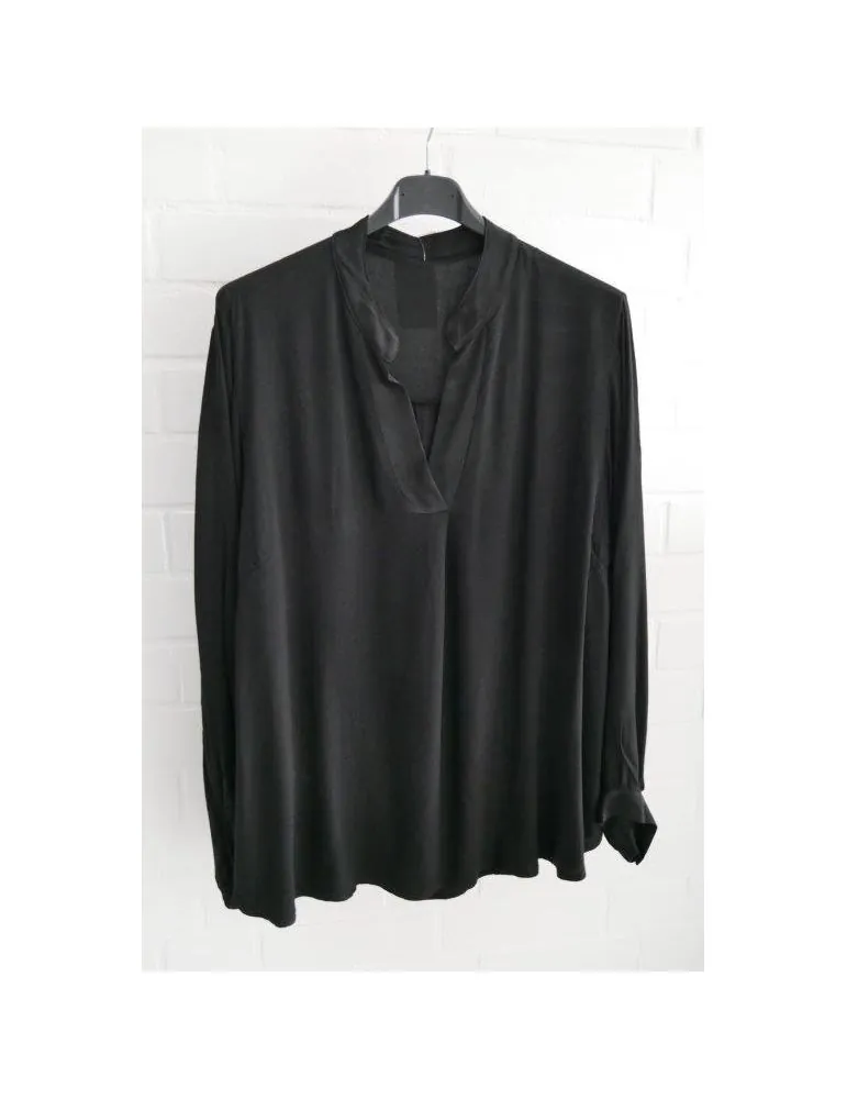 Damen Krepp Bluse schwarz black uni V-Ausschnitt Onesize 38 - 42