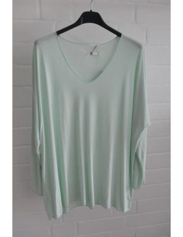 Damen Basic Shirt langarm mint grün uni mit Viskose Onesize ca. 38 - 46