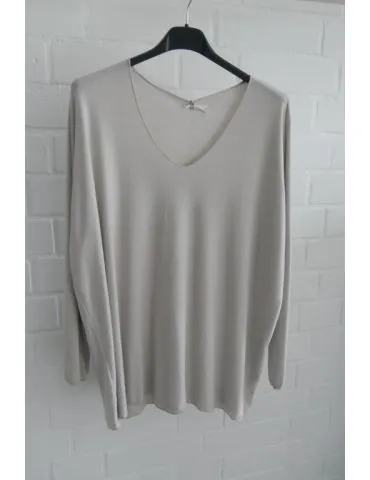 Damen Basic Shirt langarm hellbeige uni mit Viskose Onesize ca. 38 - 46