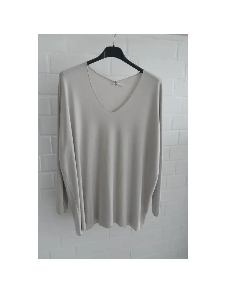 Damen Basic Shirt langarm hellbeige uni mit Viskose Onesize ca. 38 - 46