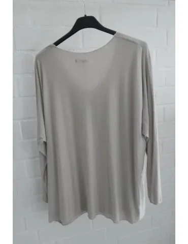 Damen Basic Shirt langarm hellbeige matt uni mit Viskose Onesize ca. 38 - 46
