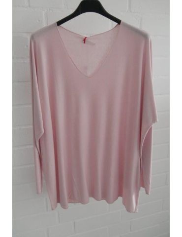 Damen Basic Shirt langarm rose rosa uni mit Viskose Onesize ca. 38 - 46