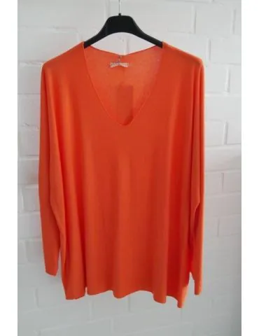 Damen Basic Shirt langarm orange uni mit Viskose Onesize ca. 38 - 46