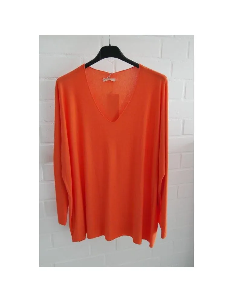 Damen Basic Shirt langarm orange uni mit Viskose Onesize ca. 38 - 46