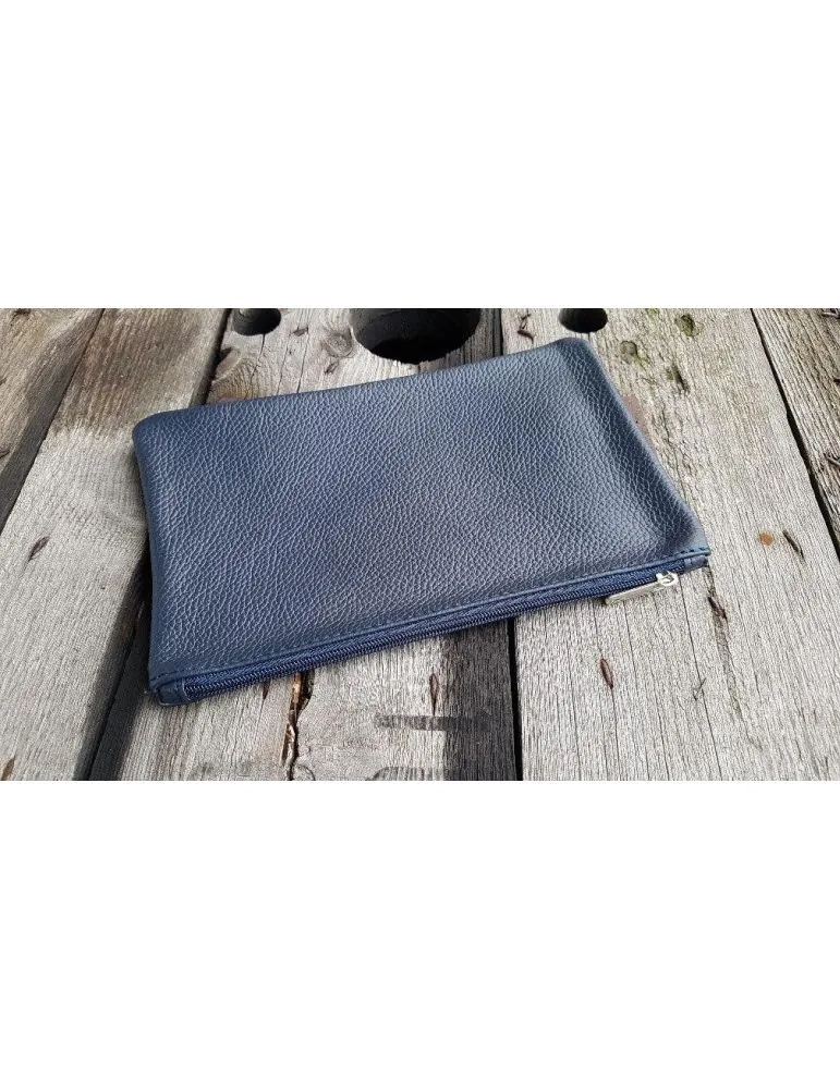 Kosmetiktasche Portemonnaie Geld Tasche Bag in Bag dunkelblau marine Echtes Leder