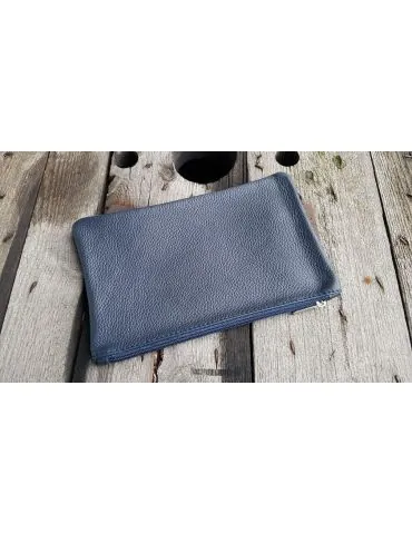 Kosmetiktasche Portemonnaie Geld Tasche Bag in Bag dunkelblau marine Echtes Leder