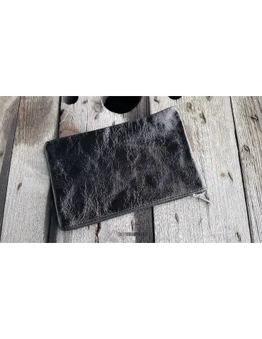 Kosmetiktasche Portemonnaie Geld Tasche Bag in Bag schwarz metallic Echtes Leder