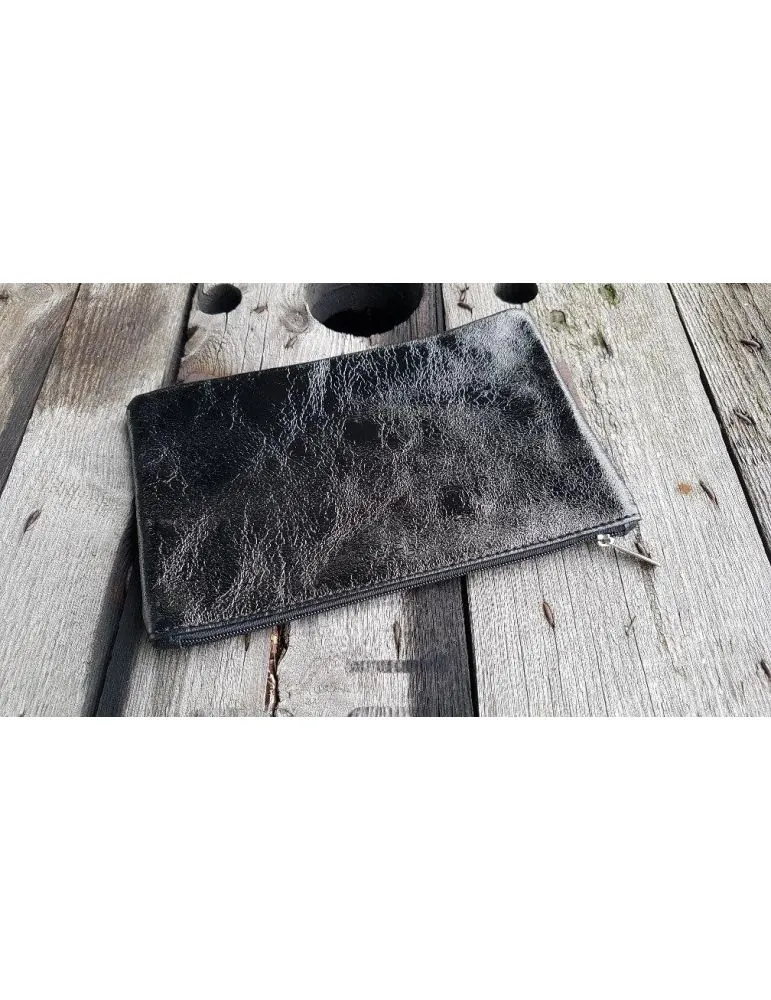 Kosmetiktasche Portemonnaie Geld Tasche Bag in Bag schwarz metallic Echtes Leder