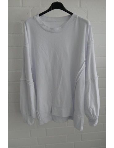 Damen Sweat Shirt langarm weiß white uni mit Baumwolle Onesize 38 - 46