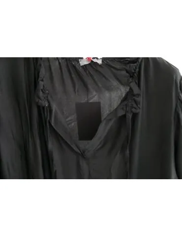 Damen Satin Tunika Kleid A-Form schwarz black uni Bänder Viskose Seide Onesize ca. 36 - 42 10296