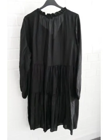 Damen Satin Tunika Kleid A-Form schwarz black uni Bänder Viskose Seide Onesize ca. 36 - 42 10296