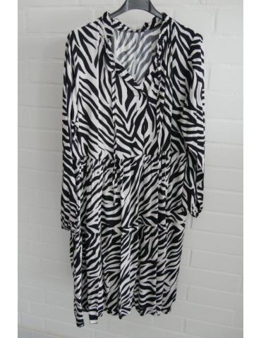 Damen Tunika Kleid A-Form schwarz weiß Tiger Bänder mit Viskose Onesize ca. 36 - 42