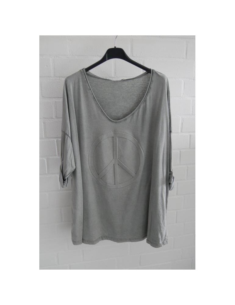 Oversize 3D Damen Shirt 3/4 Ärmel grau grey verwaschen uni Baumwolle Peace Onesize 38 - 46