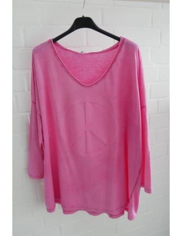Oversize 3D Damen Shirt 3/4 Ärmel pink verwaschen uni Baumwolle Peace Onesize 38 - 46