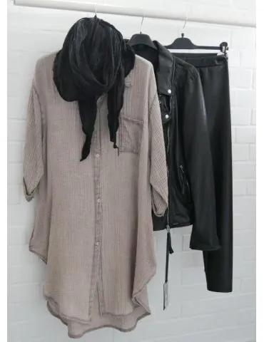 Bequeme Damen Kunstleder Leggings schwarz black mit Viskose 6808