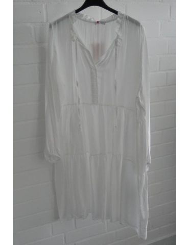 Damen Satin Tunika Kleid A-Form weiß white uni Bänder Viskose Seide Onesize ca. 36 - 42