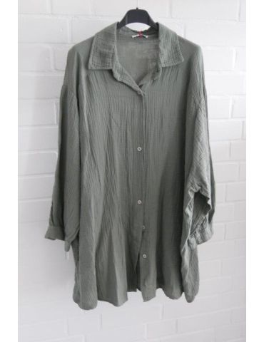 Oversize Damen Bluse oliv grün khaki uni Musselin Onesize 38 - 50 10897