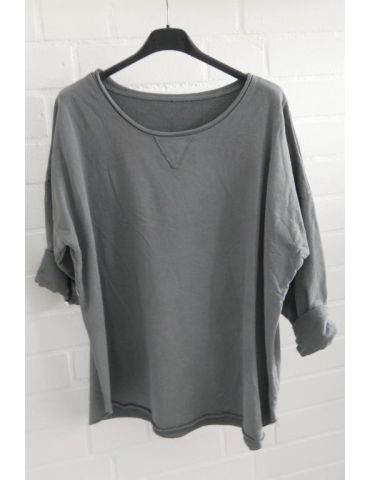 Damen Sweat Shirt langarm grau grey uni Baumwolle Onesize 36 - 42 5902