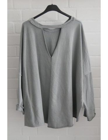 Xuna Damen langarm Oversize Sweat Shirt grau grey uni Baumwolle Onesize 38 - 48 221561