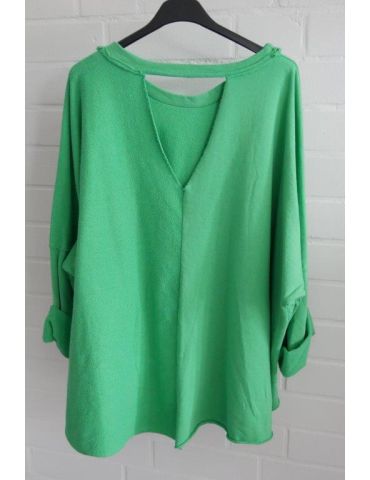 Xuna Damen langarm Oversize Sweat Shirt grün green uni Baumwolle Onesize 38 - 48 221561