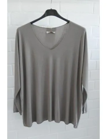 Damen Basic Shirt langarm schlamm matt uni mit Viskose Onesize ca. 38 - 46