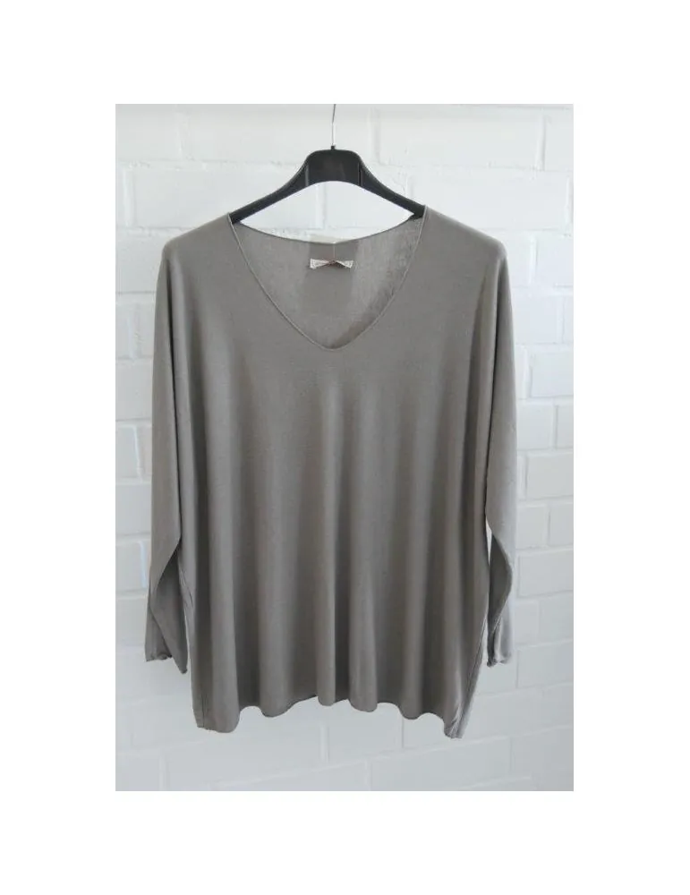 Damen Basic Shirt langarm schlamm matt uni mit Viskose Onesize ca. 38 - 46