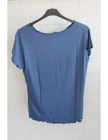 Damen Shirt kurzarm jeansblau mit Viskose Wellen Onesize 36 - 40 8420V